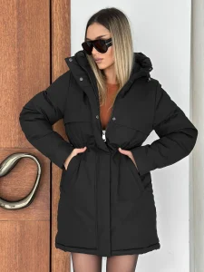 Women’s Long Hooded Winter Coat with Plush Trim