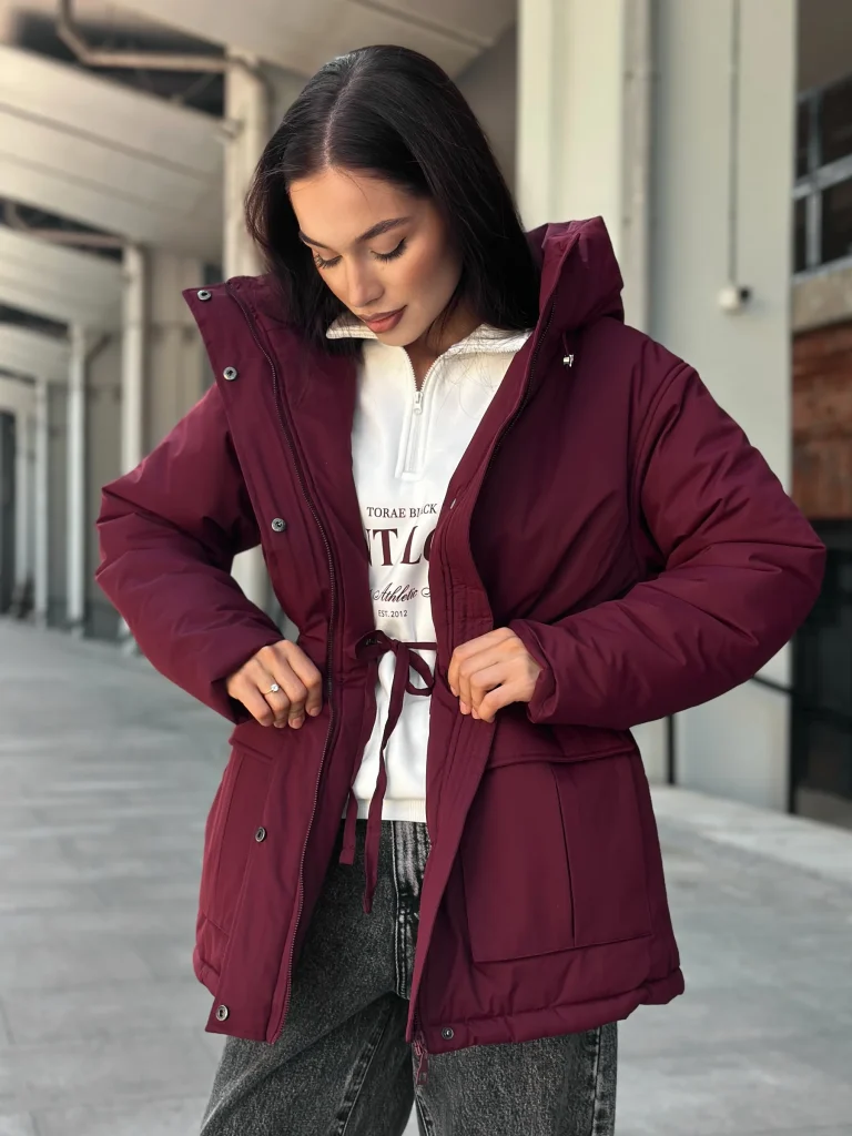 Women’s Long Hooded Winter Coat with Plush Trim