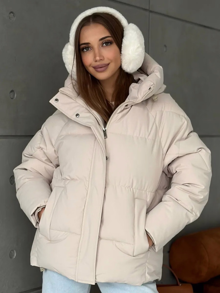 Women’s Short Hooded Puffer Jacket with High Collar