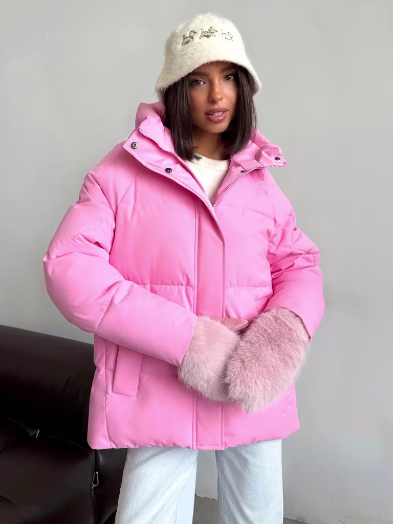Women’s Short Hooded Puffer Jacket with High Collar