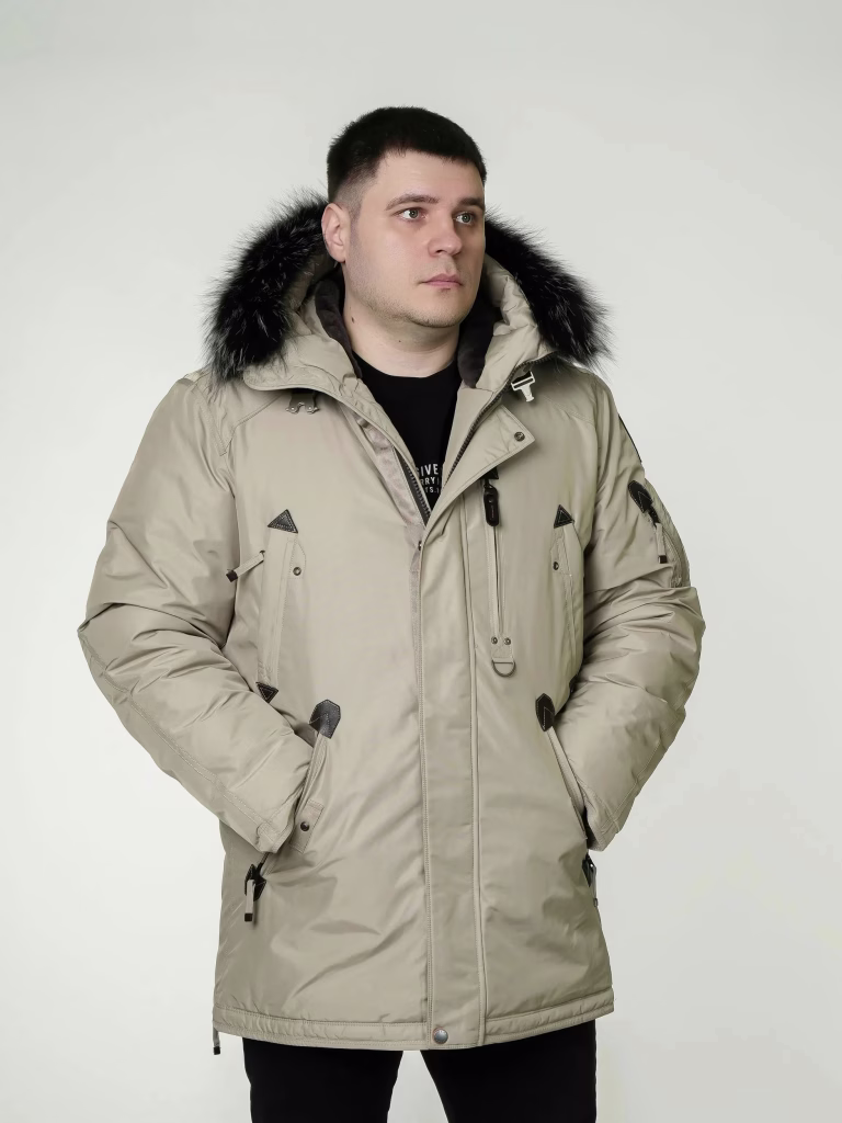 Men’s Hooded Winter Parka with Faux-Fur Trim